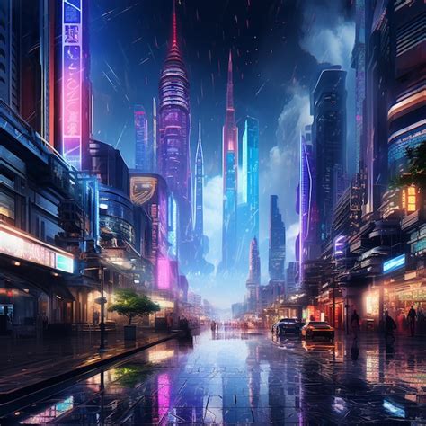 Premium Ai Image Futuristic Cyberpunk Cityscape With Neon Lights