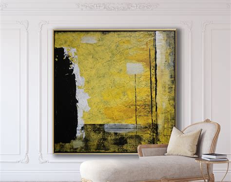 Minimalist Abstract Painting Black Yellow Abstract Large Canvas Art ...