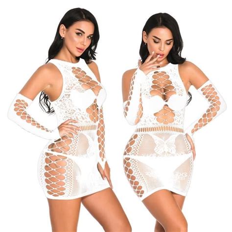 Nuisette Érotique en Dentelle Noire Style Babydoll pour Femme Sous vêtements Sexy Lingerie Porno