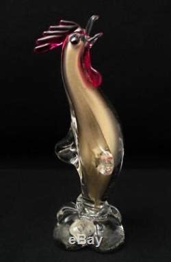 Authentic Vintage Italian Murano Art Glass Rooster Bird Figurine With Label