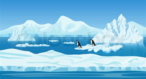 Cartoon Ice Arctic Nature Winter Landscape With Iceberg Snow Mountains