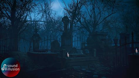 Haunted Graveyard At Night Ambience Spooky Halloween Sounds Youtube