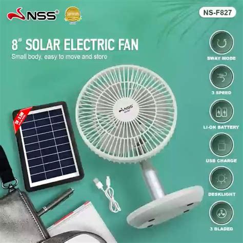 Nss Solar Electric Fan Inch Speed Stand Fan Adjustable Rechargeable