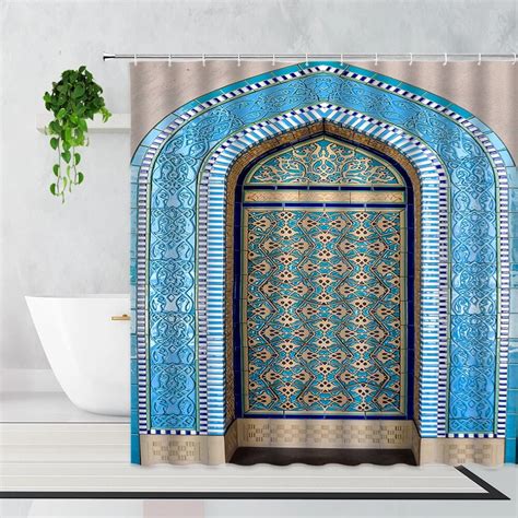 3d Moroccan Shower Curtain Aged Gate Geometric Pattern Doorway Design