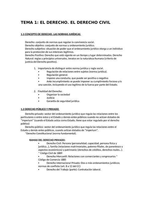 T1 Deontología TEMA 1 EL DERECHO EL DERECHO CIVIL 1 CONCEPTO DE