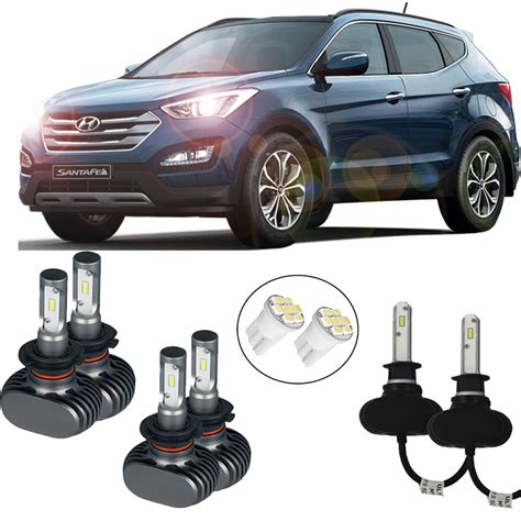 Kit lâmpadas Ultra Led Farol Alto H7 Baixo H7 e Milha H27 para Santa Fe