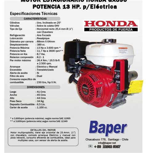 Motor Estacionario Honda Bencinero Gx Hp Arranque Electrico Baper