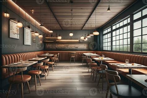 Interior of a modern cafe with blue walls and wooden floor. ai ...