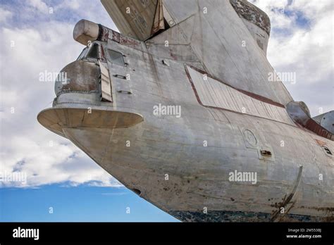 Lun-class ekranoplan (Caspian Sea Monster) at Arablyar village on shore ...