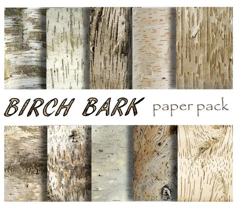 Birch Bark Paper 10 Printable Papers Download Rustic Wood Etsy