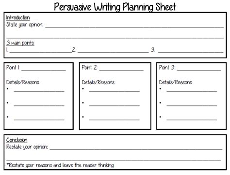 Persuasive Writing Planning Sheet Persuasive Writing Literacy And School