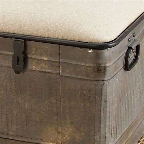 Grayson Lane Farmhouse Gray Galvanized Cream With Burlap Top Storage Bench With Storage 50 In X