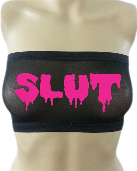 Slut Black Bandeau Tube Crop Top Boob Sheer Bra Sexy Hot Wife Etsy