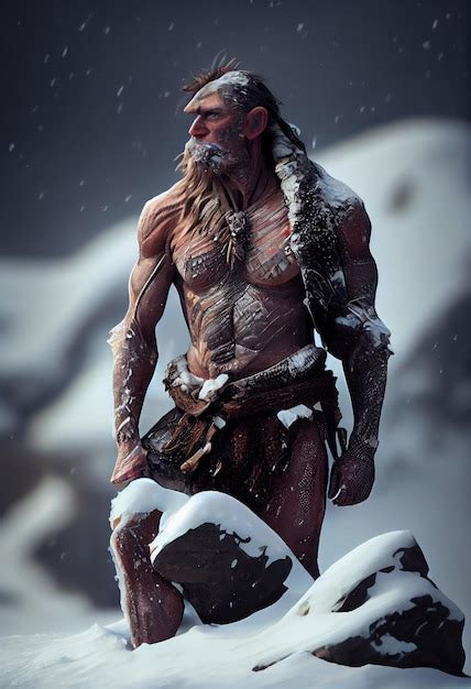 Premium AI Image | Stone age man hunting under the snow