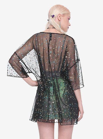 Black Glitter Star Sheer Kimono Alternate Sheer Kimono Women Fashion