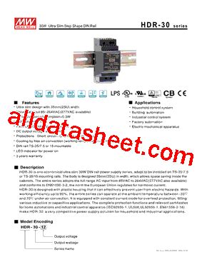 HDR 30 Datasheet PDF Mean Well Enterprises Co Ltd