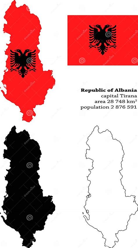 Albania Vector Map Flag Borders Mask Capital Area And Population