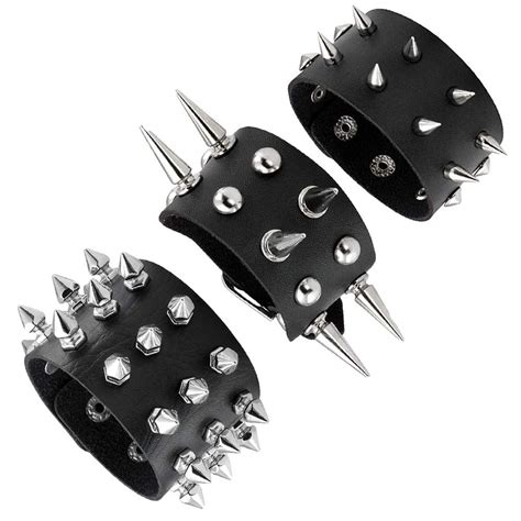 Turtledove Spike Rivets Cuff Bangle Goth Black Leather Bracelet With