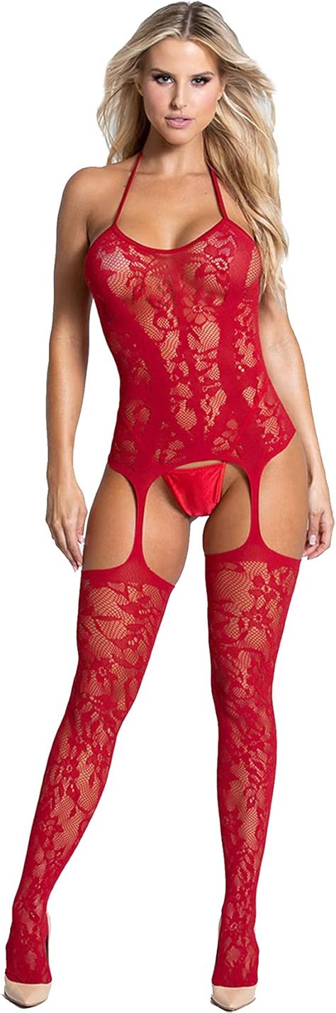 RSLOVE Women Fishnet Bodystocking Attached Stockings Sexy Lingerie