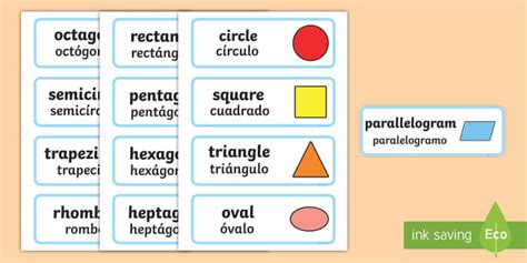 2d Shapes Word Cards English Spanish Professor Feito