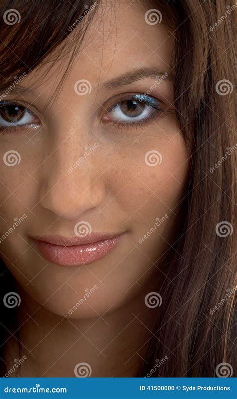 Closeup Portrait Of Smiling Brunette Stock Photo Image Of Confident Brunette