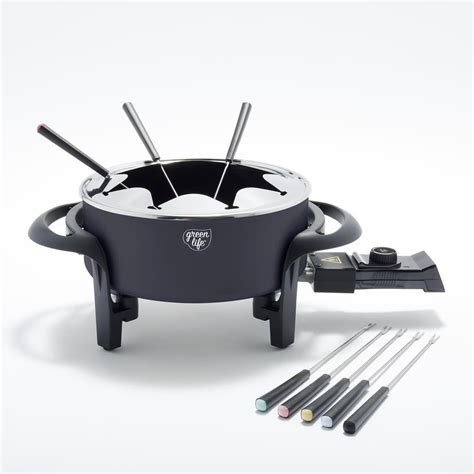 Greenlife 3 Qt Black Ceramic Non Stick Multi Use Fondue Pot Set With 8