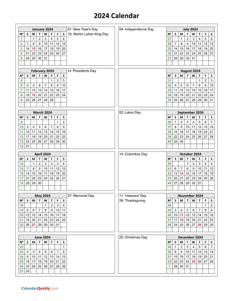 2024 Printable Calendar With Holidays 2024 Calendar Pdf Word Excel