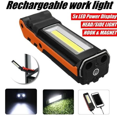 Luz De Trabajo Led Cob Regulable Linterna Recargable Por Usb Con Gancho