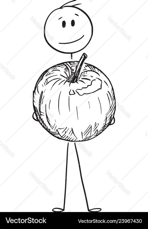 cartoon  smiling man holding big apple fruit vector image