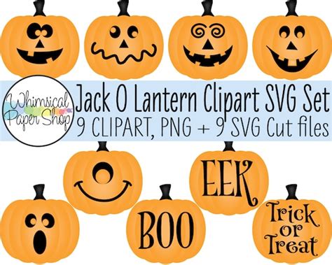 Jack O Lantern Svg Clipart Set Pumpkin Face Svg Cute Pumpkin Etsy Canada