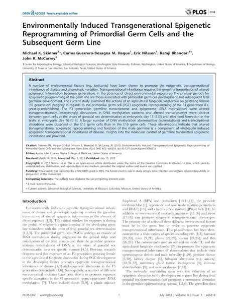 Pdf Environmentally Induced Transgenerational Epigenetic