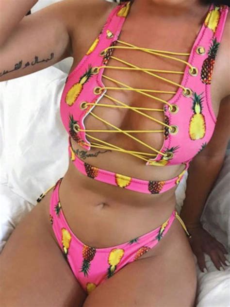 Women Bandage Swimsuit Printed Beach Wear Sexy Two Pieces Bikini Set