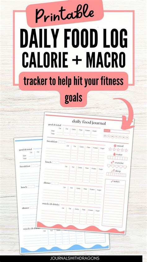 Printable Daily Food Diary Template Calorie And Macro Tracker Log Food Diary Template Diary