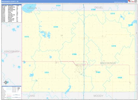 Brookings County Sd Zip Code Wall Map Basic Style By Marketmaps Mapsales