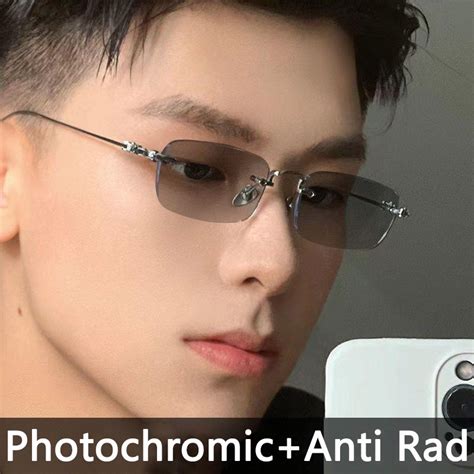 Photochromic Anti Radiation Glasses For Women Men Rimless Eyeglass