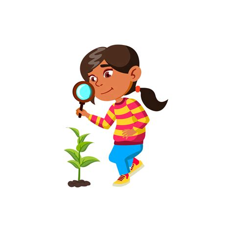 niña investigando la planta con el vector de lupa 17393114 Vector en