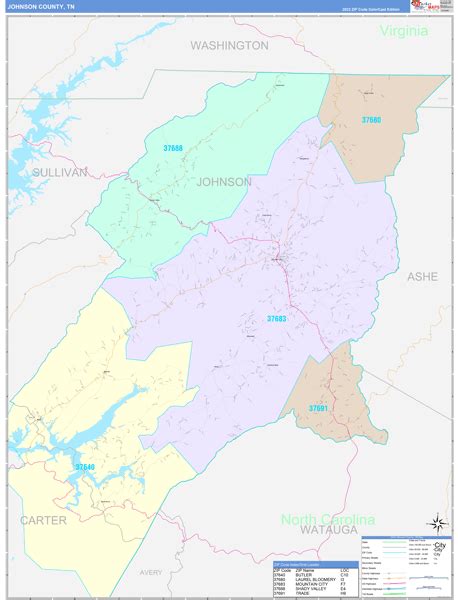 Johnson County, TN Wall Map Color Cast Style by MarketMAPS - MapSales