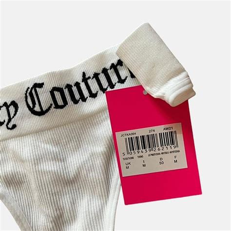 Juicy Couture White Ribbed Logo Thong Panties Depop