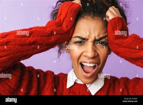 Portrait Of Stressful African American Woman With Afro Hairstyle