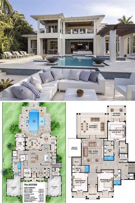 4-Bedroom Tropical-Style Two-Story Home | Florida house plans, House ...