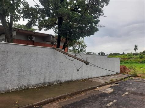 Ventania derruba árvore e poste em escola em Fernandópolis Interior