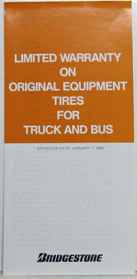 1986 Bridgestone Limited Warranty Original Equipment Tires Truck/Bus ...