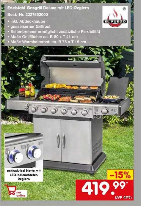 El Fuego Edelstahl Gasgrill Deluxe Mit Led Reglern Angebot Bei Netto