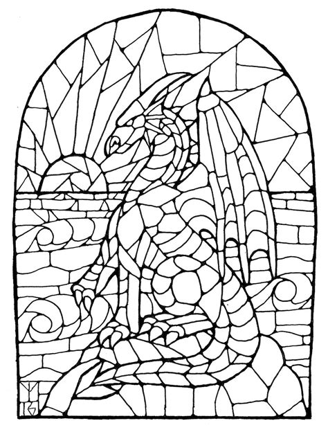 Inktober 13 Stained Glass Dragon Medieval Stained Glass Dragon Coloring Page Stained Glass