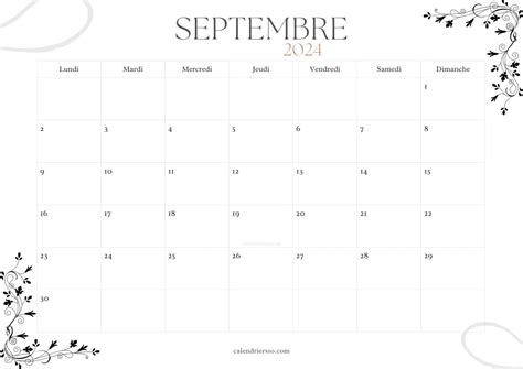 Calendrier Septembre Imprimer