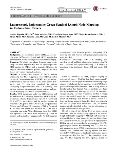 Pdf Laparoscopic Indocyanine Green Sentinel Lymph Node Mapping In