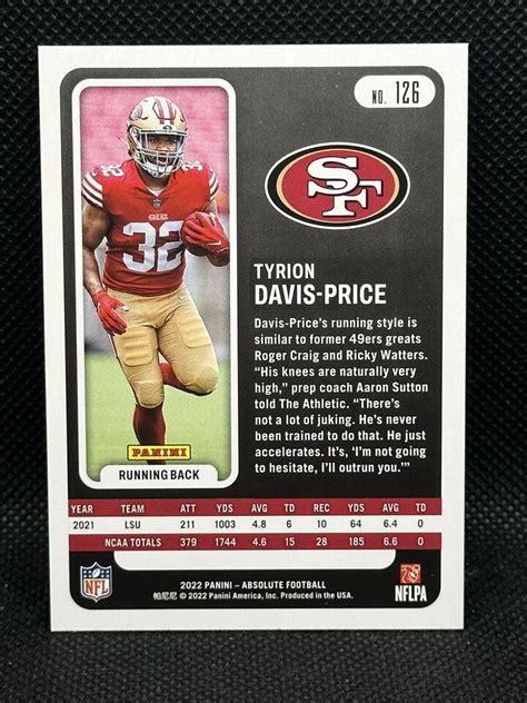 2022 Panini Absolute 126 Tyrion Davis Price RC Rookie Card San