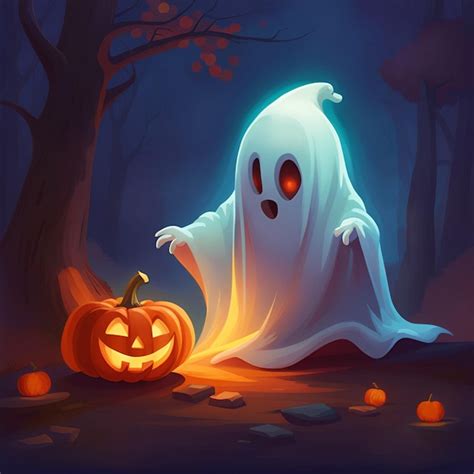 Premium AI Image | Cute Halloween ghost with pumpkins