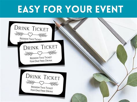 Drink Tickets, Printable Party Drink Voucher Template, Wedding Party