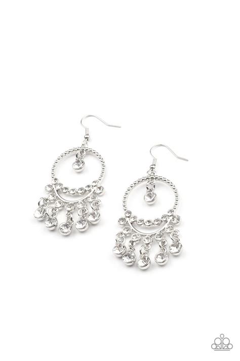 Paparazzi Earring Cosmic Chandeliers White Paparazzi Jewelry